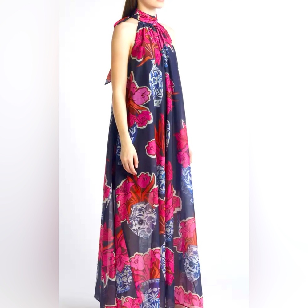 NEW Ted Baker Kinosei Maxi Dress Floral Chiffon Halter Neck Tie TB
